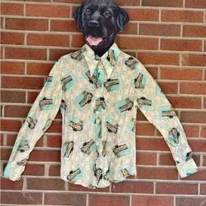 Vintage novelty Print Casual Shirt - Cream and Tan